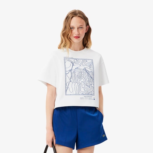  Kadın Oversize Fit Bisiklet Yaka Baskılı Beyaz T-Shirt