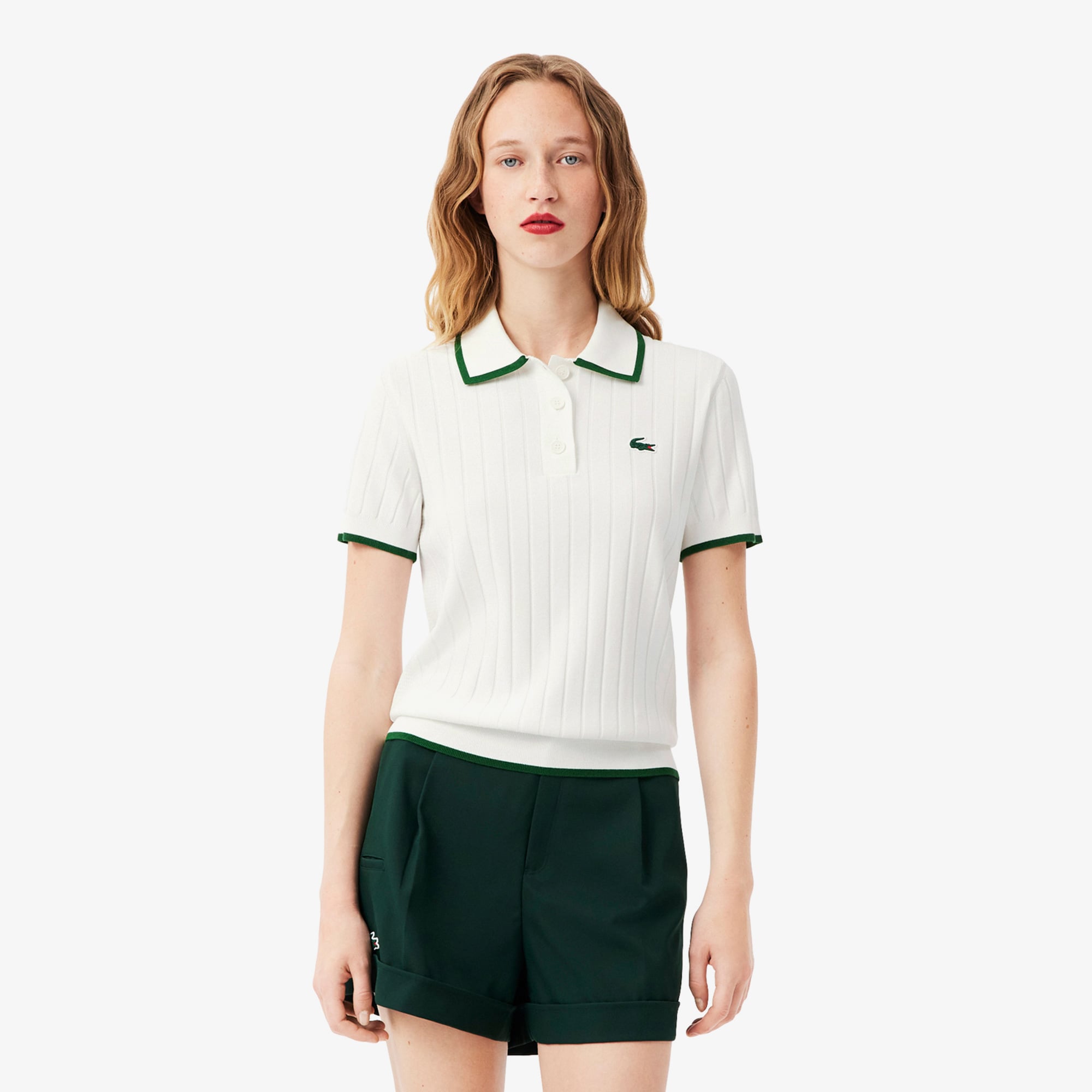  Lacoste Kadın Regular Fit Kısa Kollu Polo Yaka Beyaz Triko