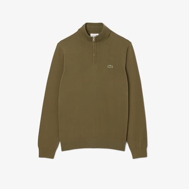  Lacoste Erkek Regular Fit Yarım Fermuarlı Haki Kazak