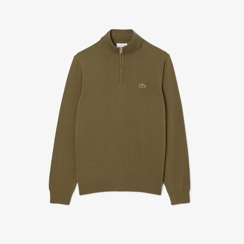  Lacoste Erkek Regular Fit Yarım Fermuarlı Haki Kazak