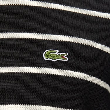  Lacoste Erkek Classic Fit Bisiklet Yaka Çizgili Siyah Kazak