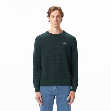  Lacoste Erkek Classic Fit Bisiklet Yaka Çizgili Yeşil Kazak