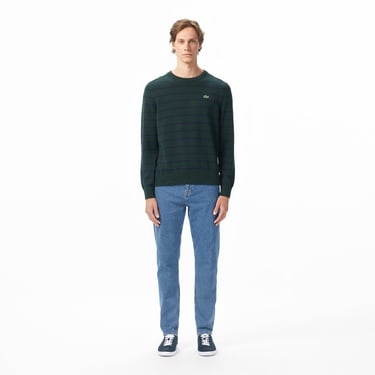  Lacoste Erkek Classic Fit Bisiklet Yaka Çizgili Yeşil Kazak