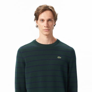  Lacoste Erkek Classic Fit Bisiklet Yaka Çizgili Yeşil Kazak