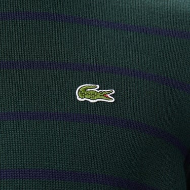  Lacoste Erkek Classic Fit Bisiklet Yaka Çizgili Yeşil Kazak
