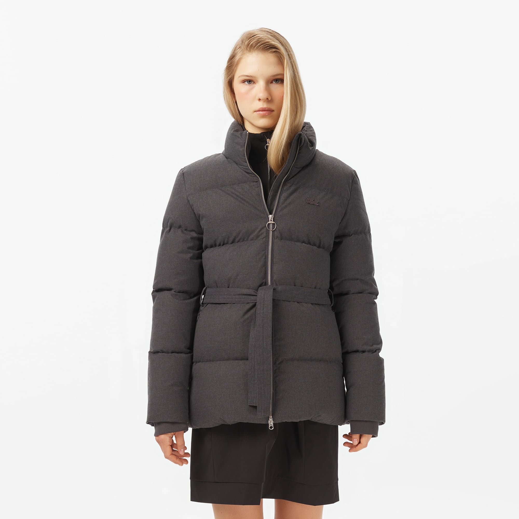 Kadın Dik Yaka Koyu Gri Mont