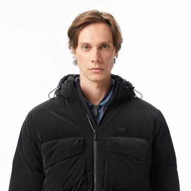  Lacoste Erkek Kapüşonlu Siyah Mont