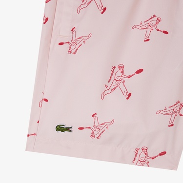  Lacoste Erkek Regular Fit Desenli Pembe Deniz Şortu