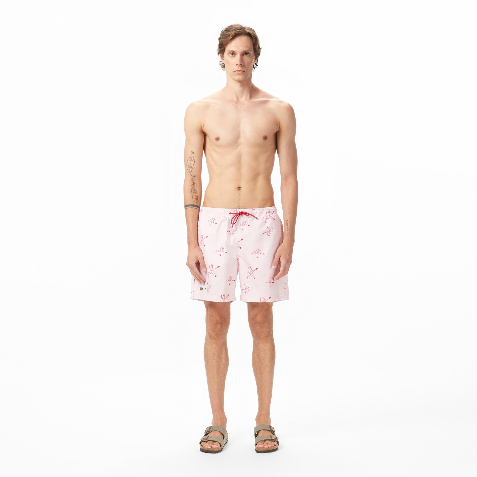 Lacoste Erkek Regular Fit Desenli Pembe Deniz Şortu