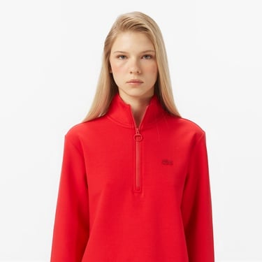  Lacoste Kadın Regular Fit Yarım Fermuarlı Kırmızı Sweatshirt