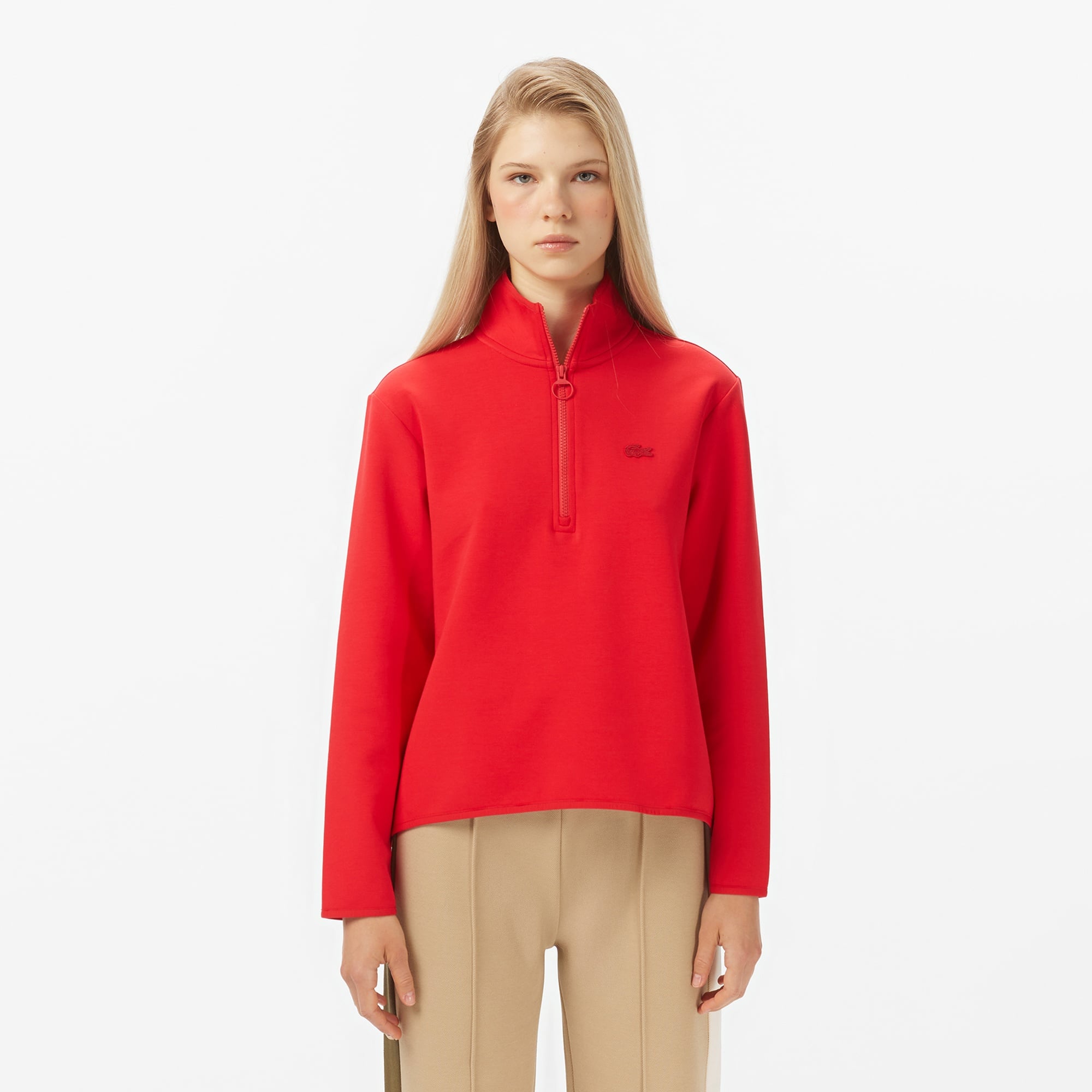 Lacoste Kadın Regular Fit Yarım Fermuarlı Kırmızı Sweatshirt