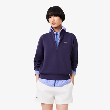  Lacoste Kadın Relaxed Fit Yarım Fermuarlı Mor Sweatshirt