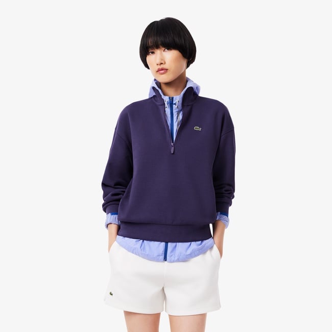  Lacoste Kadın Relaxed Fit Yarım Fermuarlı Mor Sweatshirt
