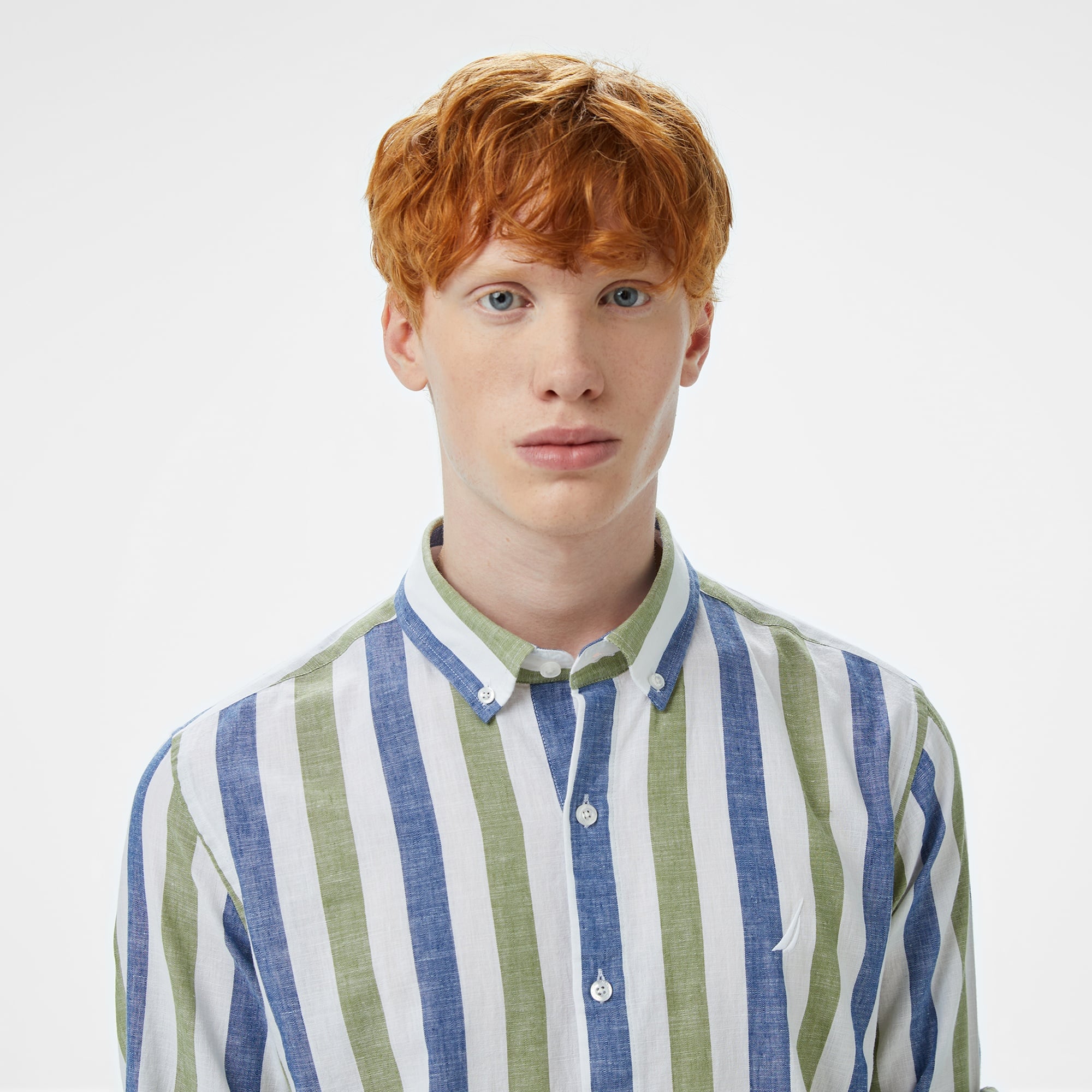 Nautica Erkek Yeşil Classic Fit Çizgili Gömlek