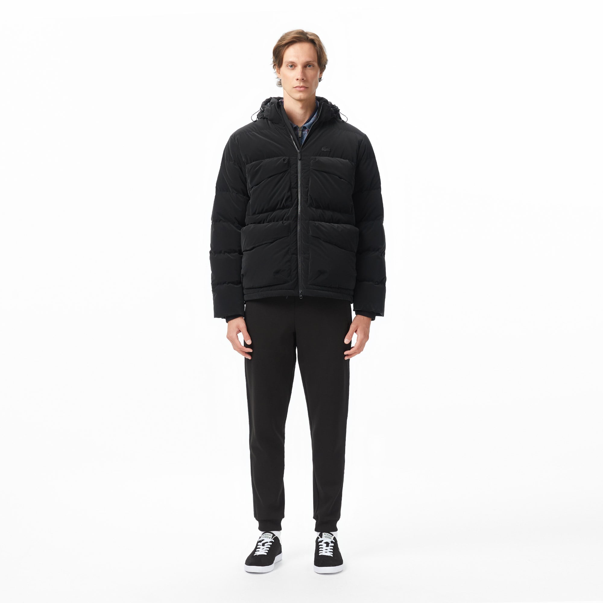 Erkek Kapüşonlu Siyah Mont