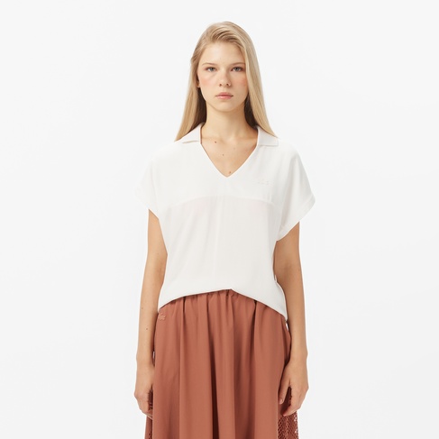  Kadın V Yaka Beyaz T-Shirt