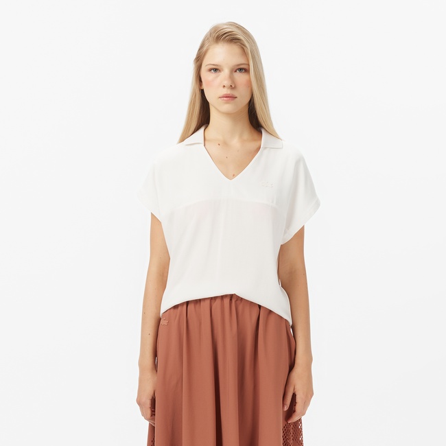  Kadın V Yaka Beyaz T-Shirt