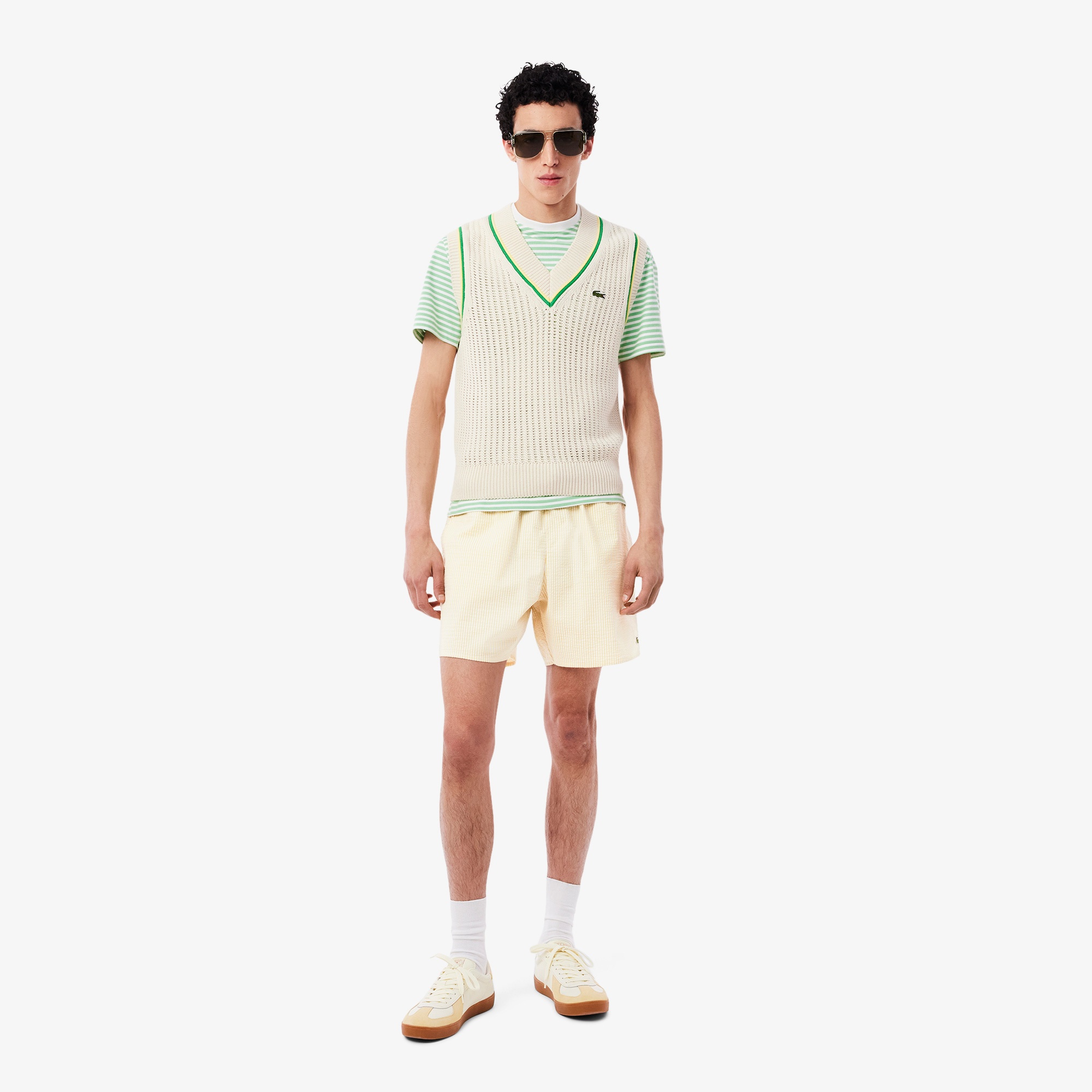 Lacoste Erkek Çizgili Sarı Mayo