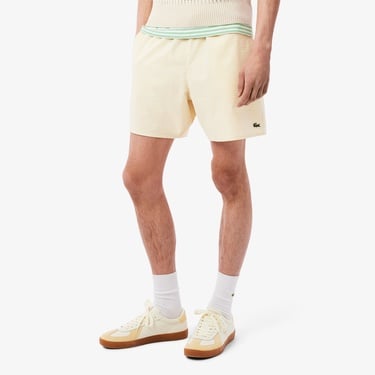  Lacoste Erkek Çizgili Sarı Deniz Şortu