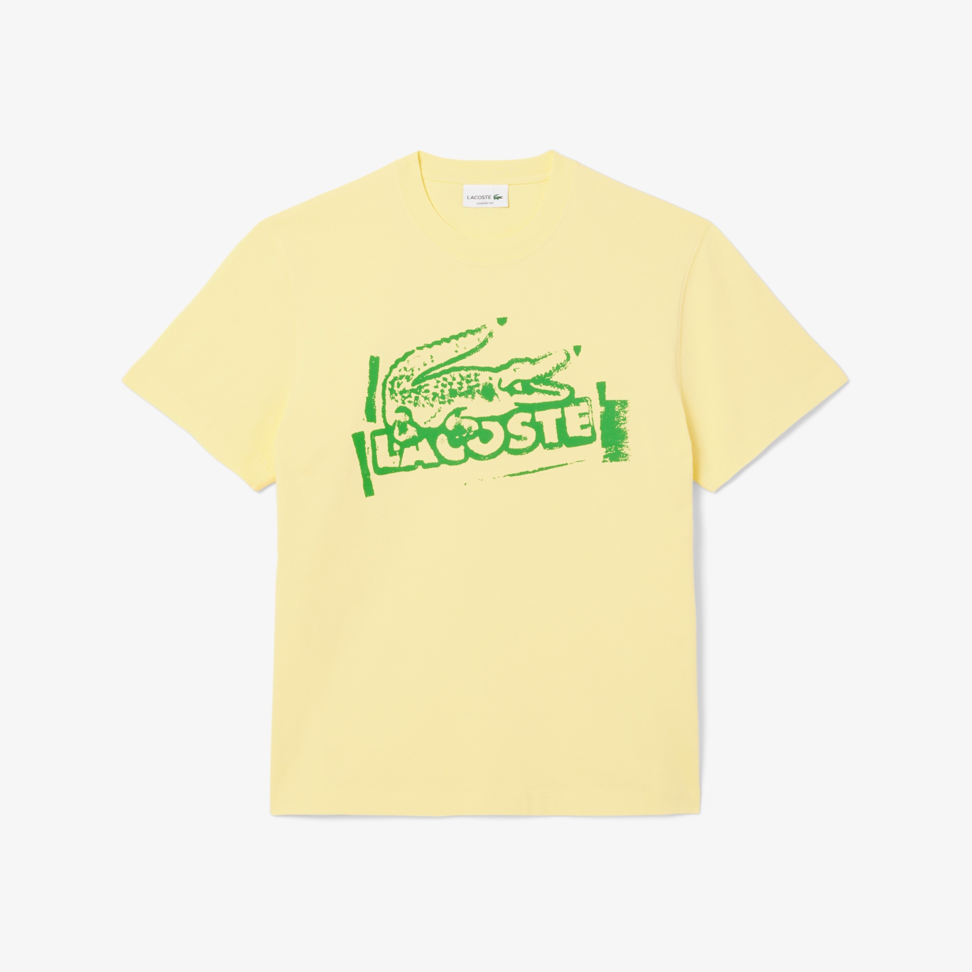 Lacoste Classic Fit Bisiklet Yaka Baskılı Erkek Sarı T-Shirt