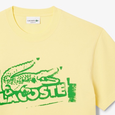  Lacoste Classic Fit Bisiklet Yaka Baskılı Erkek Sarı T-Shirt