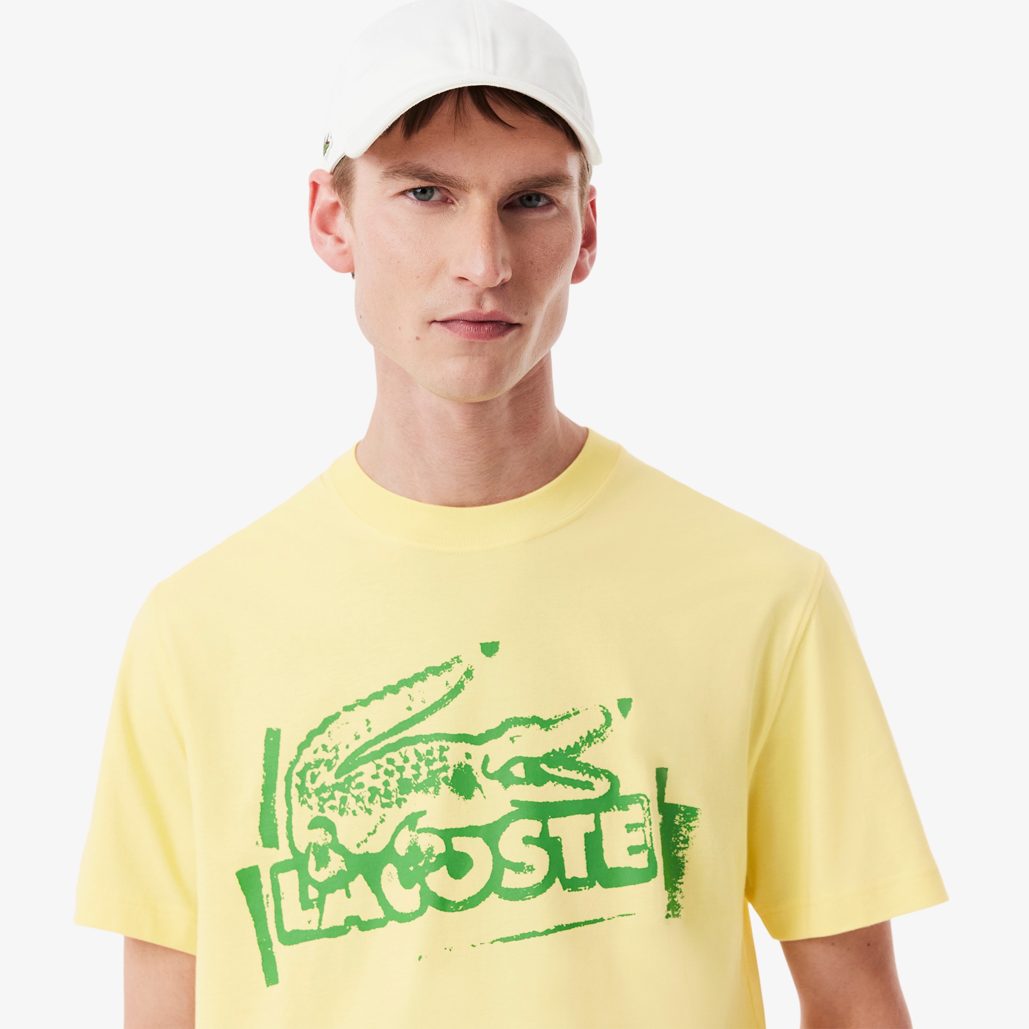 Lacoste Classic Fit Bisiklet Yaka Baskılı Erkek Sarı T-Shirt