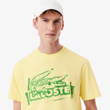  Lacoste Classic Fit Bisiklet Yaka Baskılı Erkek Sarı T-Shirt