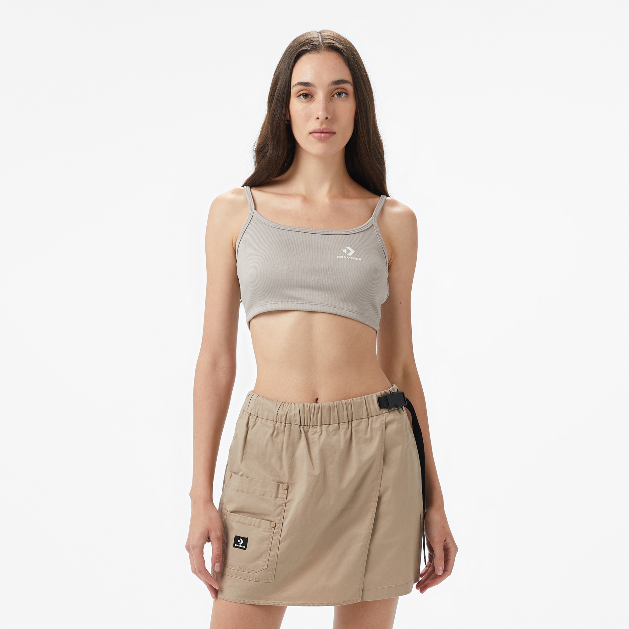 Converse Star Chevron Baskılı Kadın Gri T-Shirt