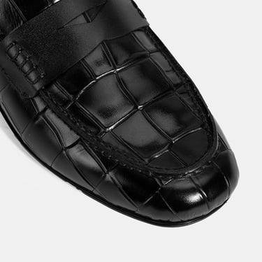  Erkek Siyah Kroko Baskılı Deri Loafer
