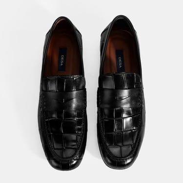  Erkek Siyah Kroko Baskılı Deri Loafer