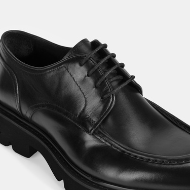  Erkek Siyah Bağcıklı Deri Klasik Ayakkabı