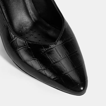  Kadın Siyah Kroko Baskılı Topuklu Klasik Ayakkabı