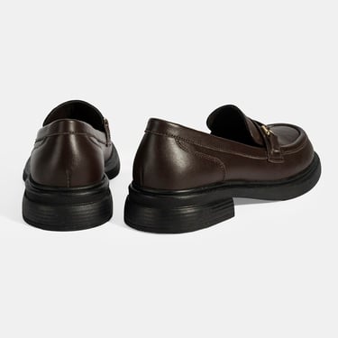  Kadın Kahve Metal Toka Detaylı Deri Loafer