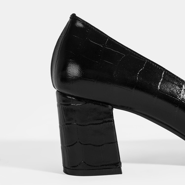  Kadın Siyah Kroko Baskılı Topuklu Klasik Ayakkabı
