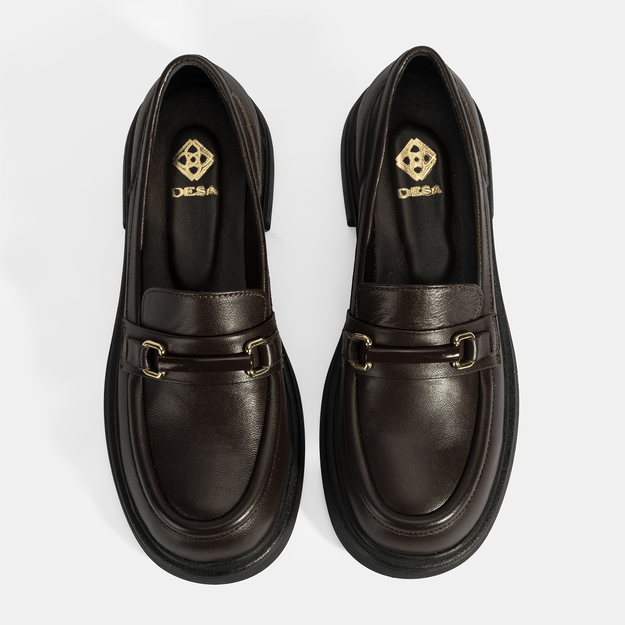 Kadın Kahve Metal Toka Detaylı Deri Loafer