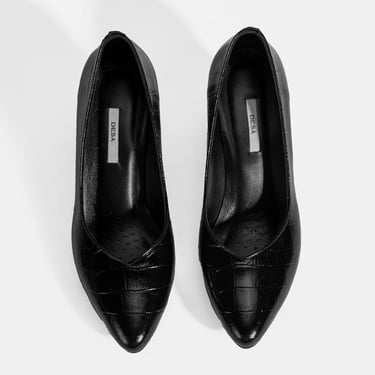  Kadın Siyah Kroko Baskılı Topuklu Klasik Ayakkabı