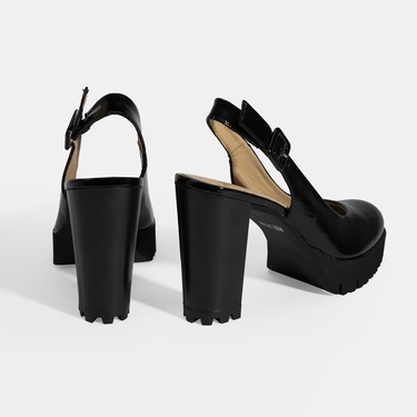  Luca Grossi Kadın Siyah Slingback Platform Topuklu Rugan Ayakkabı