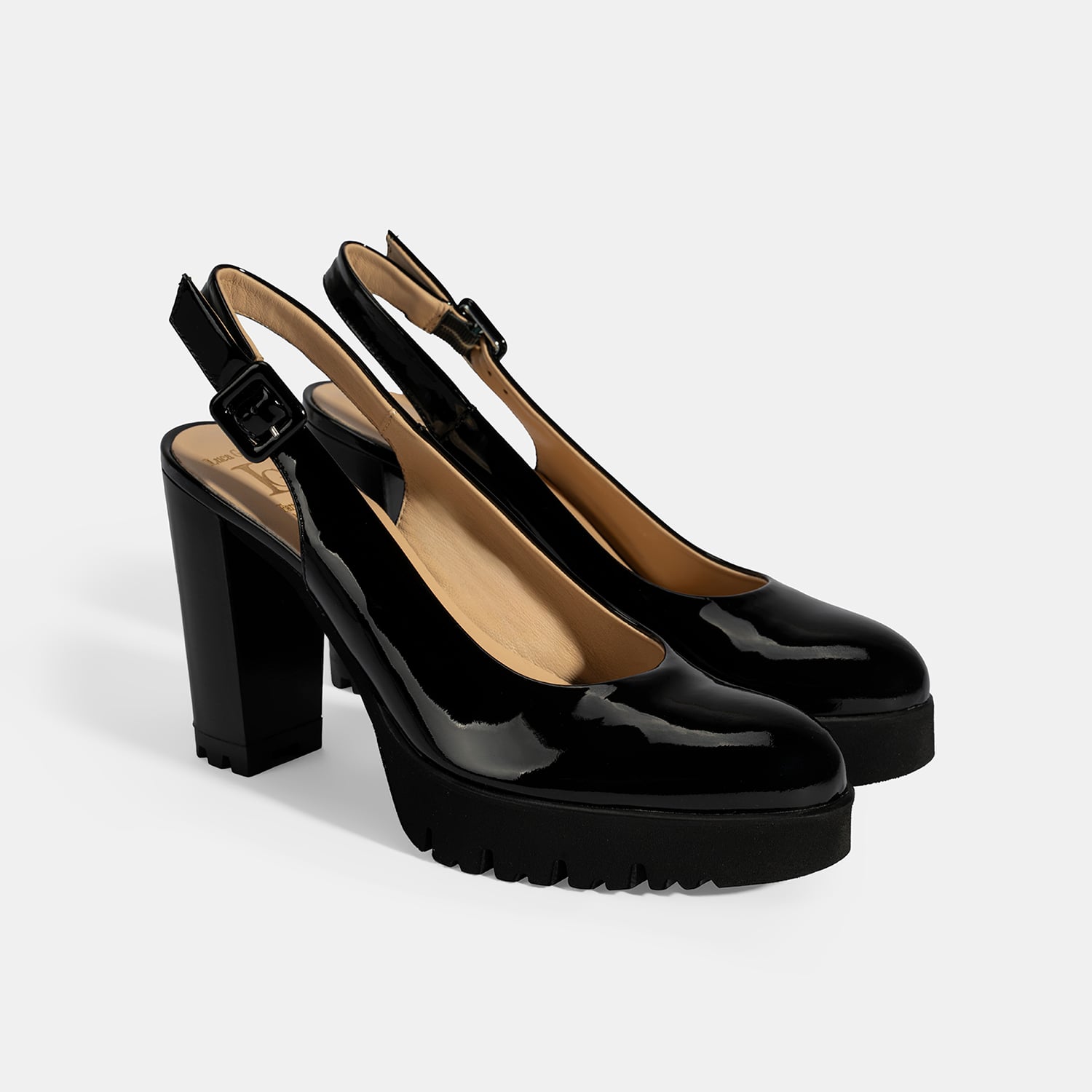  Luca Grossi Kadın Siyah Slingback Platform Topuklu Rugan Ayakkabı