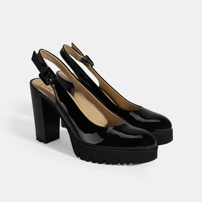  Luca Grossi Kadın Siyah Slingback Platform Topuklu Rugan Ayakkabı