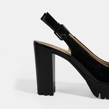  Luca Grossi Kadın Siyah Slingback Platform Topuklu Rugan Ayakkabı