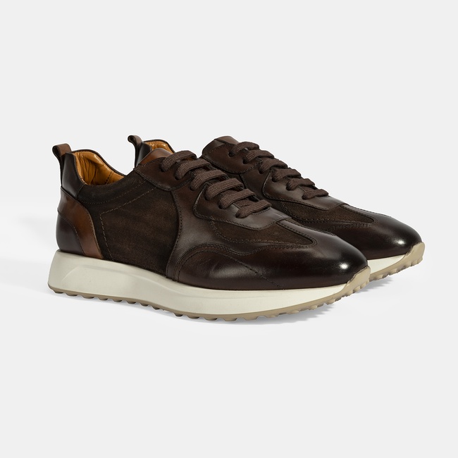  Erkek Kahve Bağcıklı Deri Spor Ayakkabı