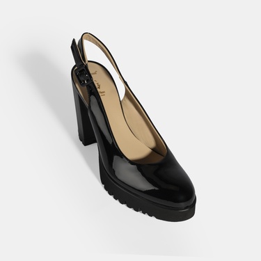  Luca Grossi Kadın Siyah Slingback Platform Topuklu Rugan Ayakkabı
