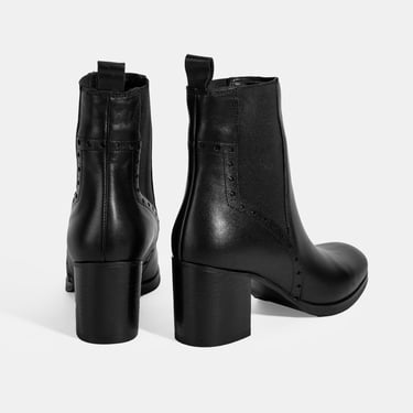  Kadın Siyah Lastik Detaylı Topuklu Deri Bot
