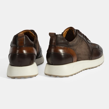  Erkek Kahve Bağcıklı Deri Spor Ayakkabı