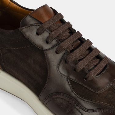  Erkek Kahve Bağcıklı Deri Spor Ayakkabı