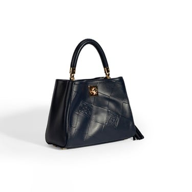  Kadın Lacivert Püskül Aksesuarlı Deri El Çantası