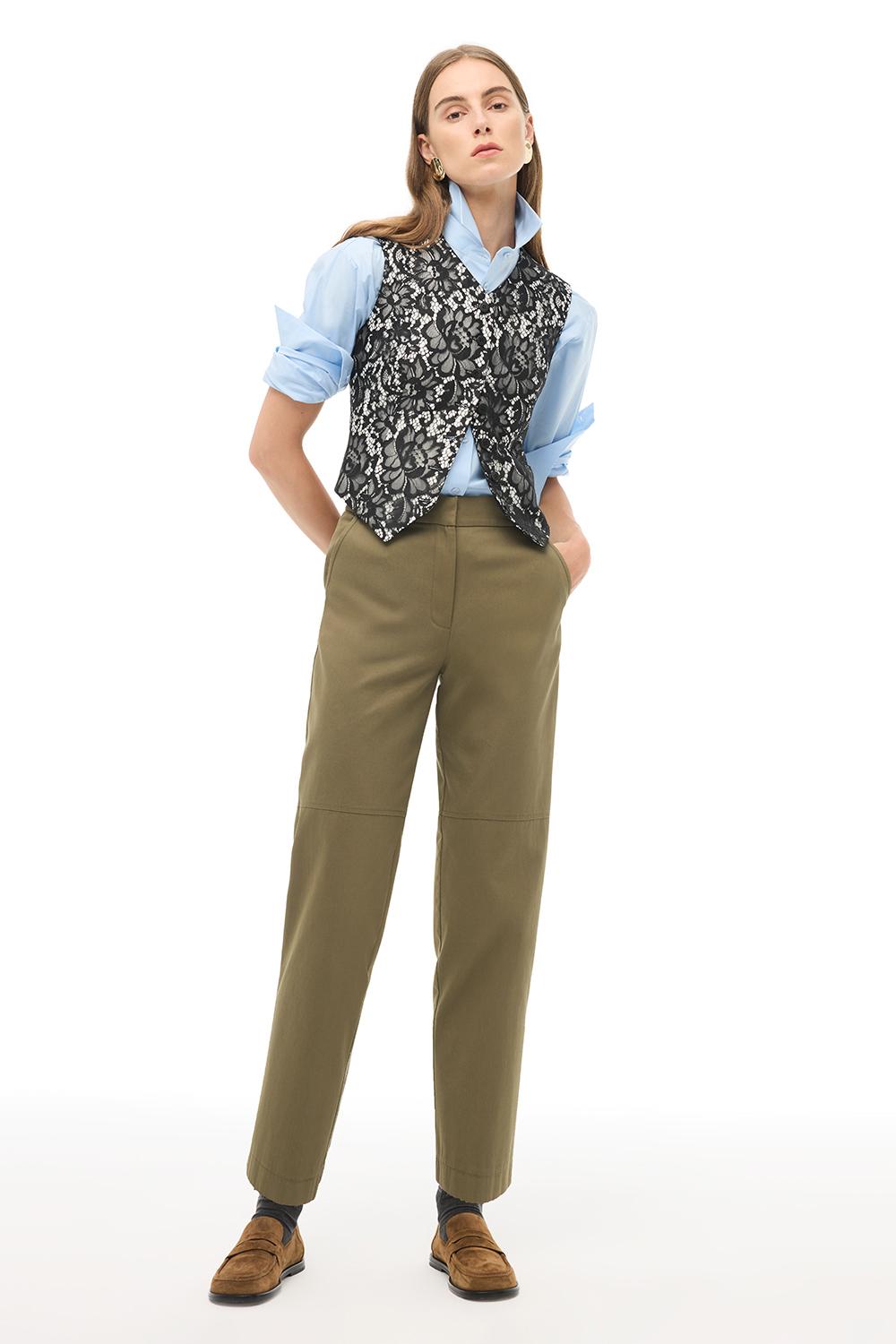  %100 Pamuk Haki Boru Paça Pantolon