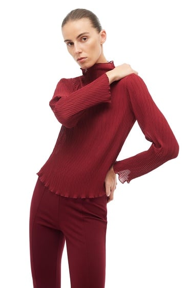  Bordo Balıkçı Yaka Bluz