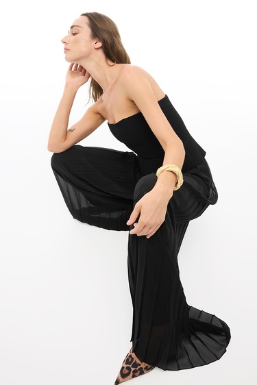  Siyah Yüksek Bel Geniş Paça Pantolon