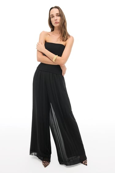  Siyah Yüksek Bel Geniş Paça Pantolon